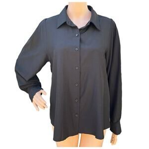 Know One Cares Women's Button Front Blouse Medium Black NWT Puff Long Sleeves